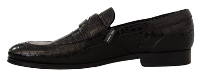 Dolce & Gabbana Black Crocodile Leather Slip On Moccasin Shoes - SMARTMARTNZ