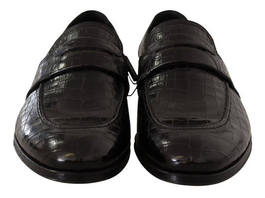Dolce & Gabbana Black Crocodile Leather Slip On Moccasin Shoes - SMARTMARTNZ