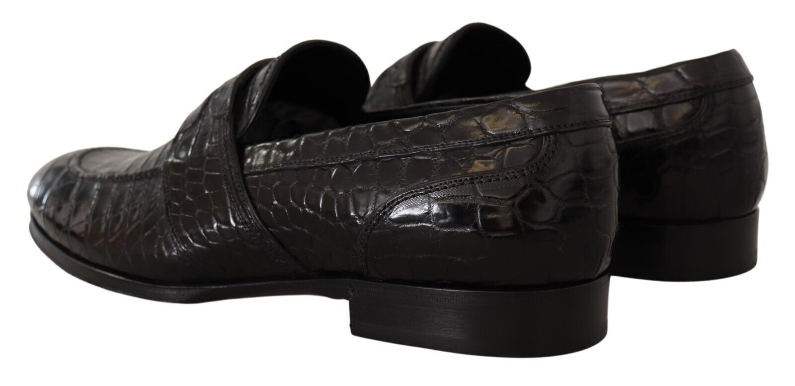Dolce & Gabbana Black Crocodile Leather Slip On Moccasin Shoes - SMARTMARTNZ