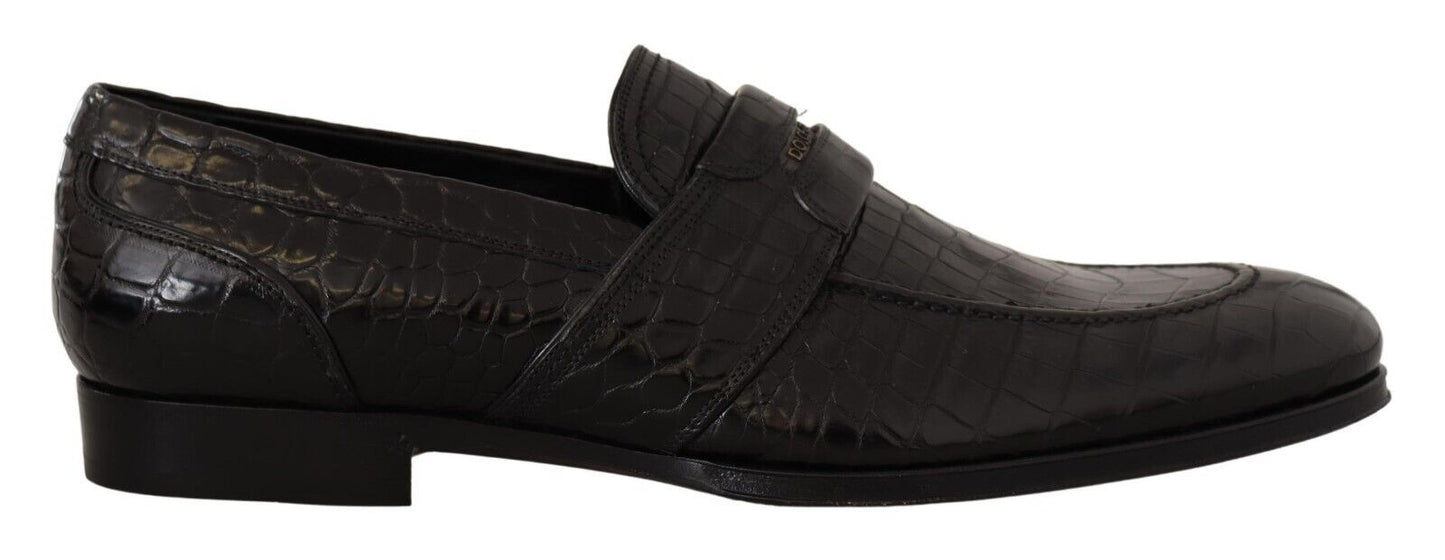 Dolce & Gabbana Black Crocodile Leather Slip On Moccasin Shoes - SMARTMARTNZ
