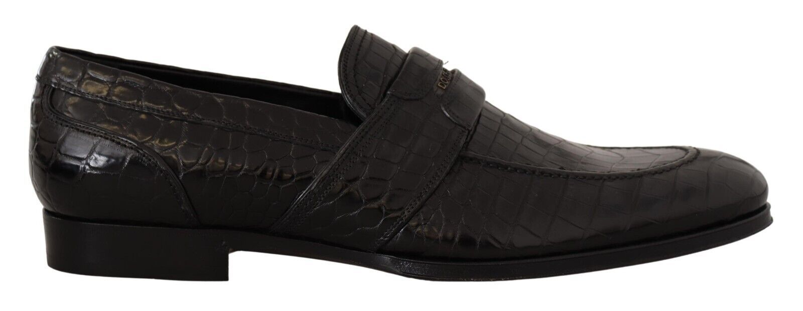 Dolce & Gabbana Black Crocodile Leather Slip On Moccasin Shoes - SMARTMARTNZ