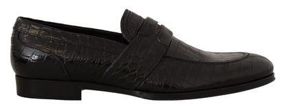 Dolce & Gabbana Black Crocodile Leather Slip On Moccasin Shoes - SMARTMARTNZ