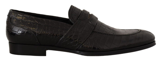 Dolce & Gabbana Black Crocodile Leather Slip On Moccasin Shoes - SMARTMARTNZ