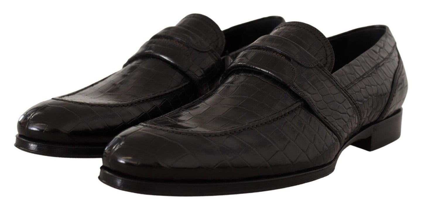 Dolce & Gabbana Black Crocodile Leather Slip On Moccasin Shoes - SMARTMARTNZ