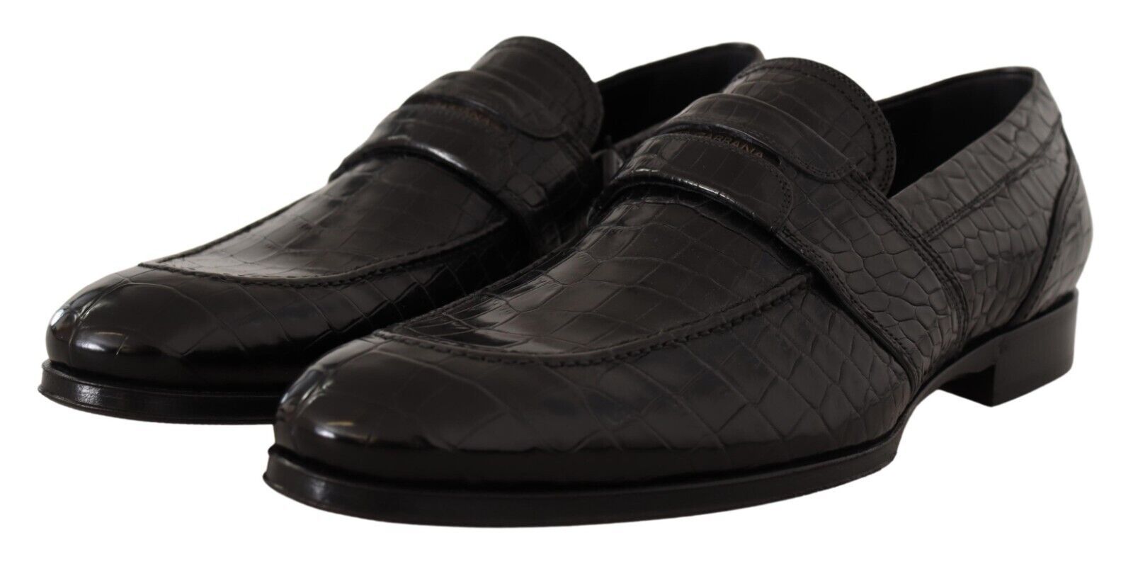 Dolce & Gabbana Black Crocodile Leather Slip On Moccasin Shoes - SMARTMARTNZ