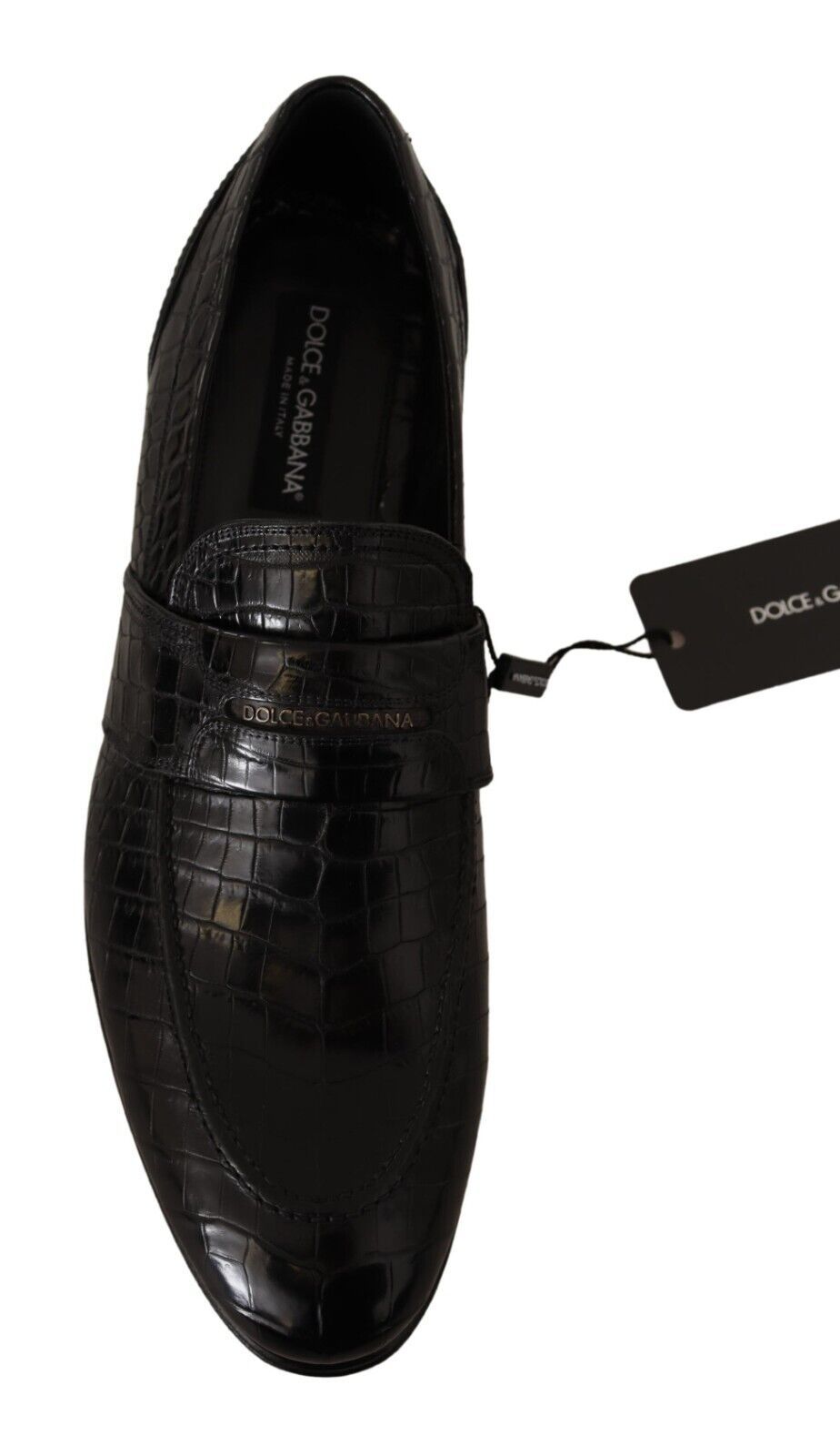 Dolce & Gabbana Black Crocodile Leather Slip On Moccasin Shoes - SMARTMARTNZ