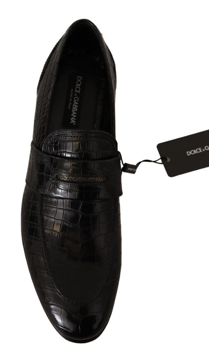 Dolce & Gabbana Black Crocodile Leather Slip On Moccasin Shoes - SMARTMARTNZ
