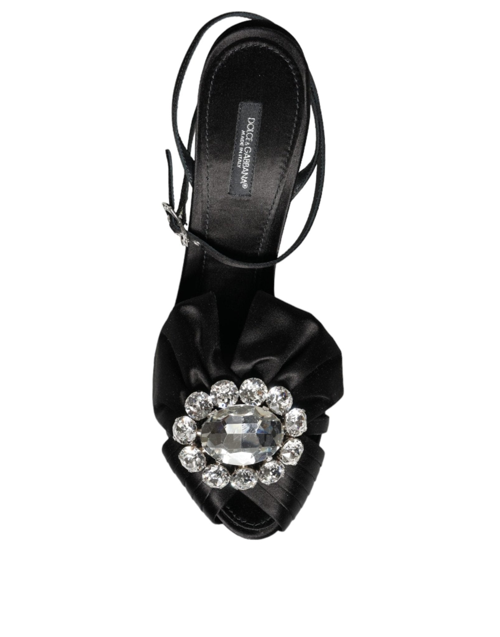 Dolce & Gabbana Black Crystal Ankle Strap Sandals Shoes - SMARTMARTNZ