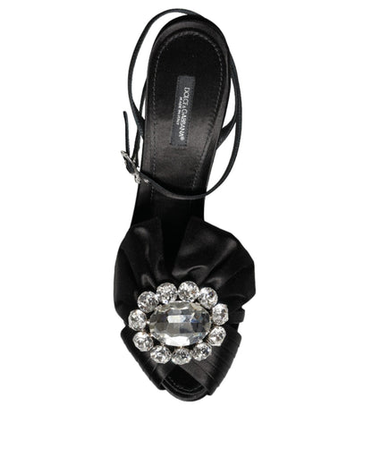 Dolce & Gabbana Black Crystal Ankle Strap Sandals Shoes - SMARTMARTNZ