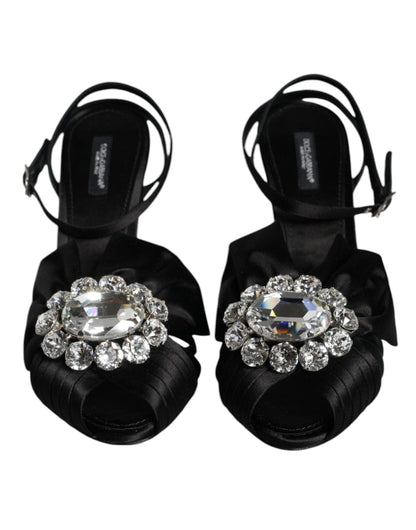 Dolce & Gabbana Black Crystal Ankle Strap Sandals Shoes - SMARTMARTNZ