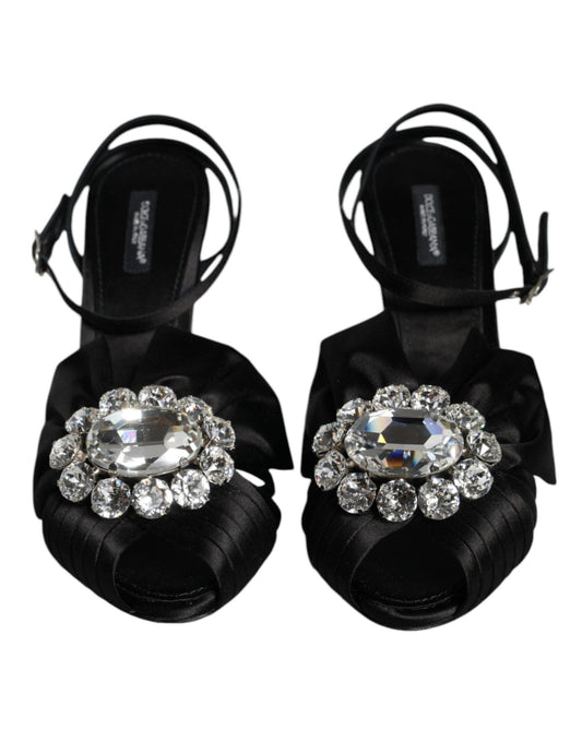 Dolce & Gabbana Black Crystal Ankle Strap Sandals Shoes - SMARTMARTNZ