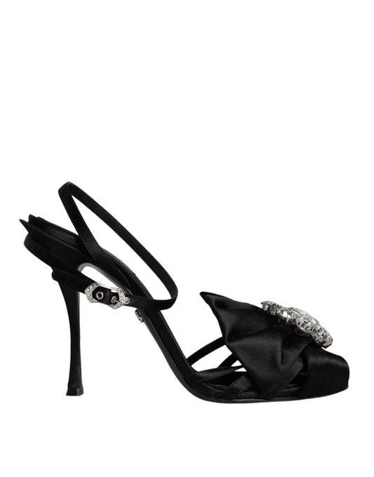 Dolce & Gabbana Black Crystal Ankle Strap Sandals Shoes - SMARTMARTNZ