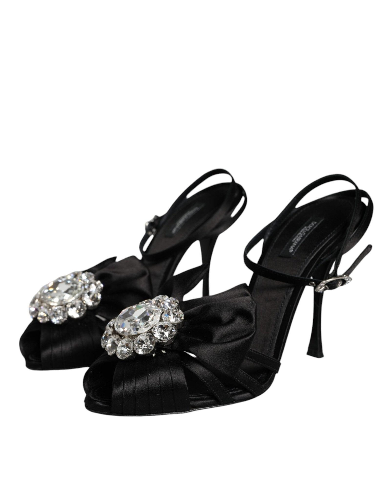 Dolce & Gabbana Black Crystal Ankle Strap Sandals Shoes - SMARTMARTNZ
