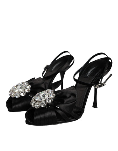 Dolce & Gabbana Black Crystal Ankle Strap Sandals Shoes - SMARTMARTNZ