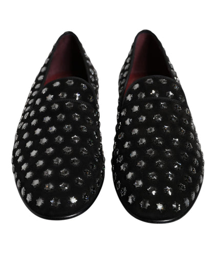 Dolce & Gabbana Black Crystal Embellished Loafers Dress Shoes - SMARTMARTNZ