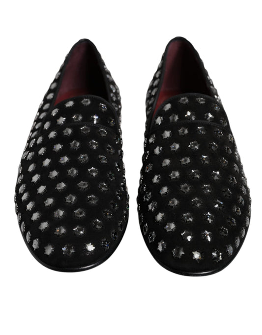 Dolce & Gabbana Black Crystal Embellished Loafers Dress Shoes - SMARTMARTNZ