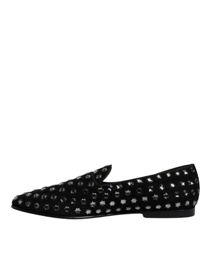 Dolce & Gabbana Black Crystal Embellished Loafers Dress Shoes - SMARTMARTNZ