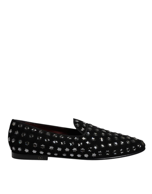 Dolce & Gabbana Black Crystal Embellished Loafers Dress Shoes - SMARTMARTNZ