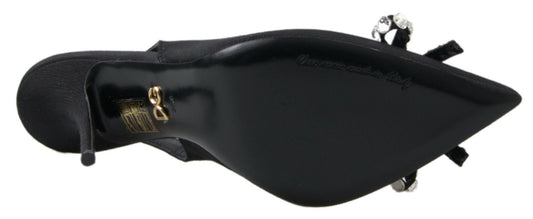 Dolce & Gabbana Black Crystal Embellished Slingback Heel Shoes - SMARTMARTNZ