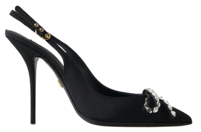 Dolce & Gabbana Black Crystal Embellished Slingback Heel Shoes - SMARTMARTNZ