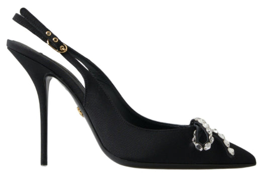 Dolce & Gabbana Black Crystal Embellished Slingback Heel Shoes - SMARTMARTNZ