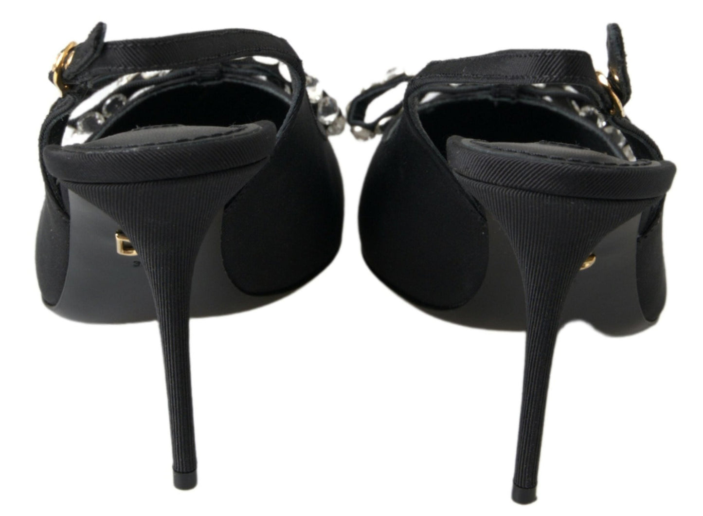 Dolce & Gabbana Black Crystal Embellished Slingback Heel Shoes - SMARTMARTNZ