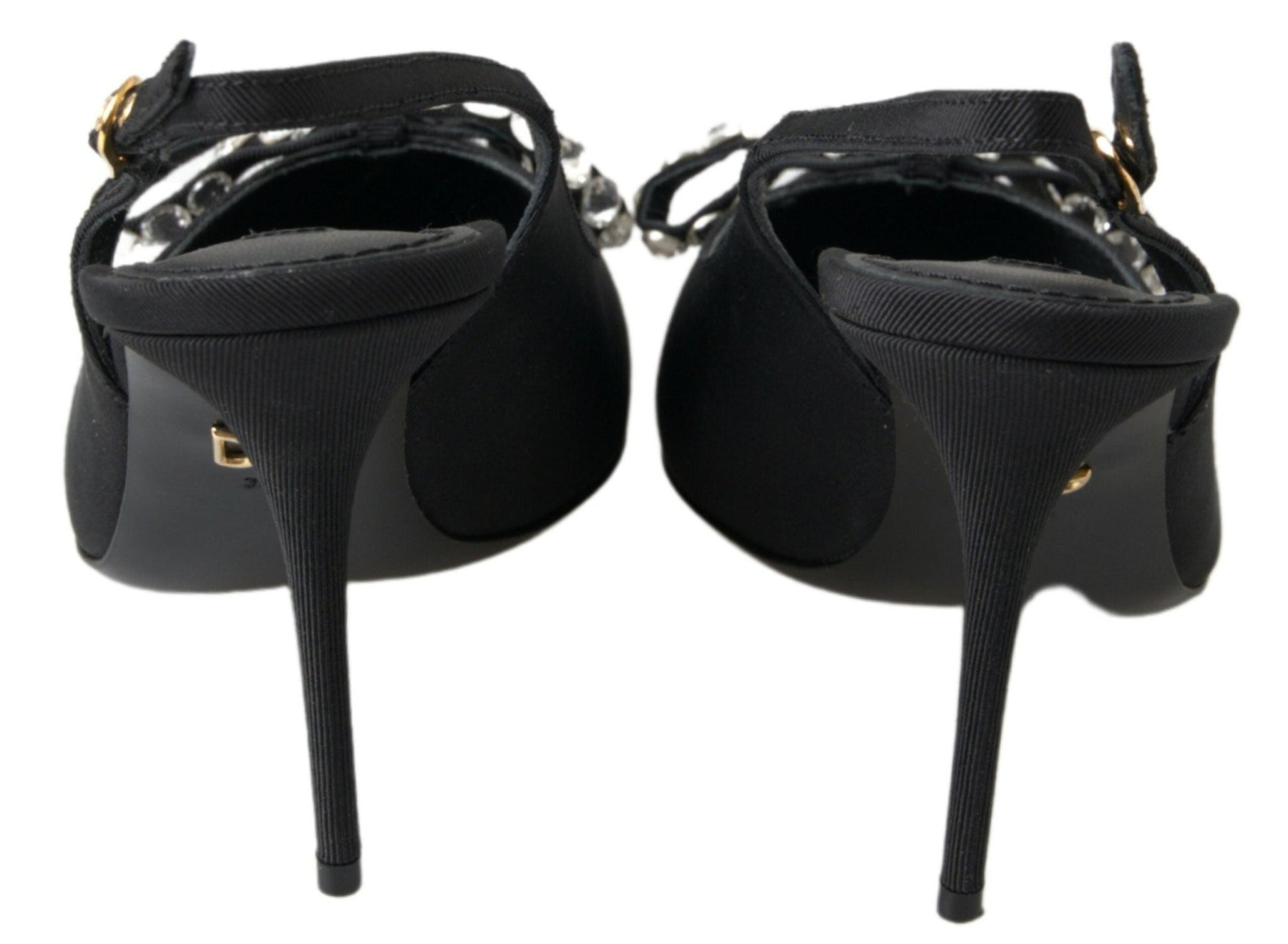 Dolce & Gabbana Black Crystal Embellished Slingback Heel Shoes - SMARTMARTNZ