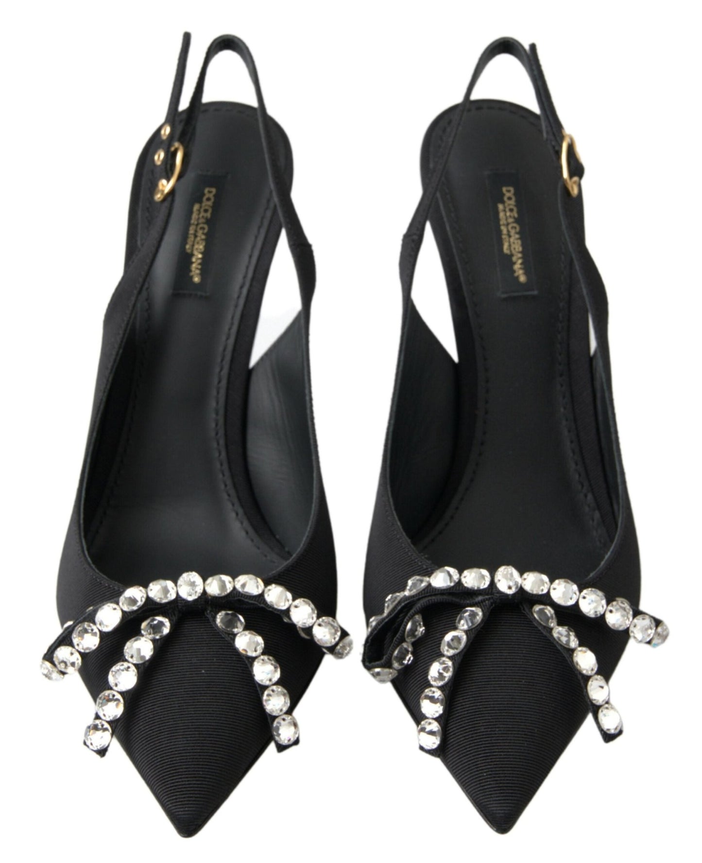 Dolce & Gabbana Black Crystal Embellished Slingback Heel Shoes - SMARTMARTNZ
