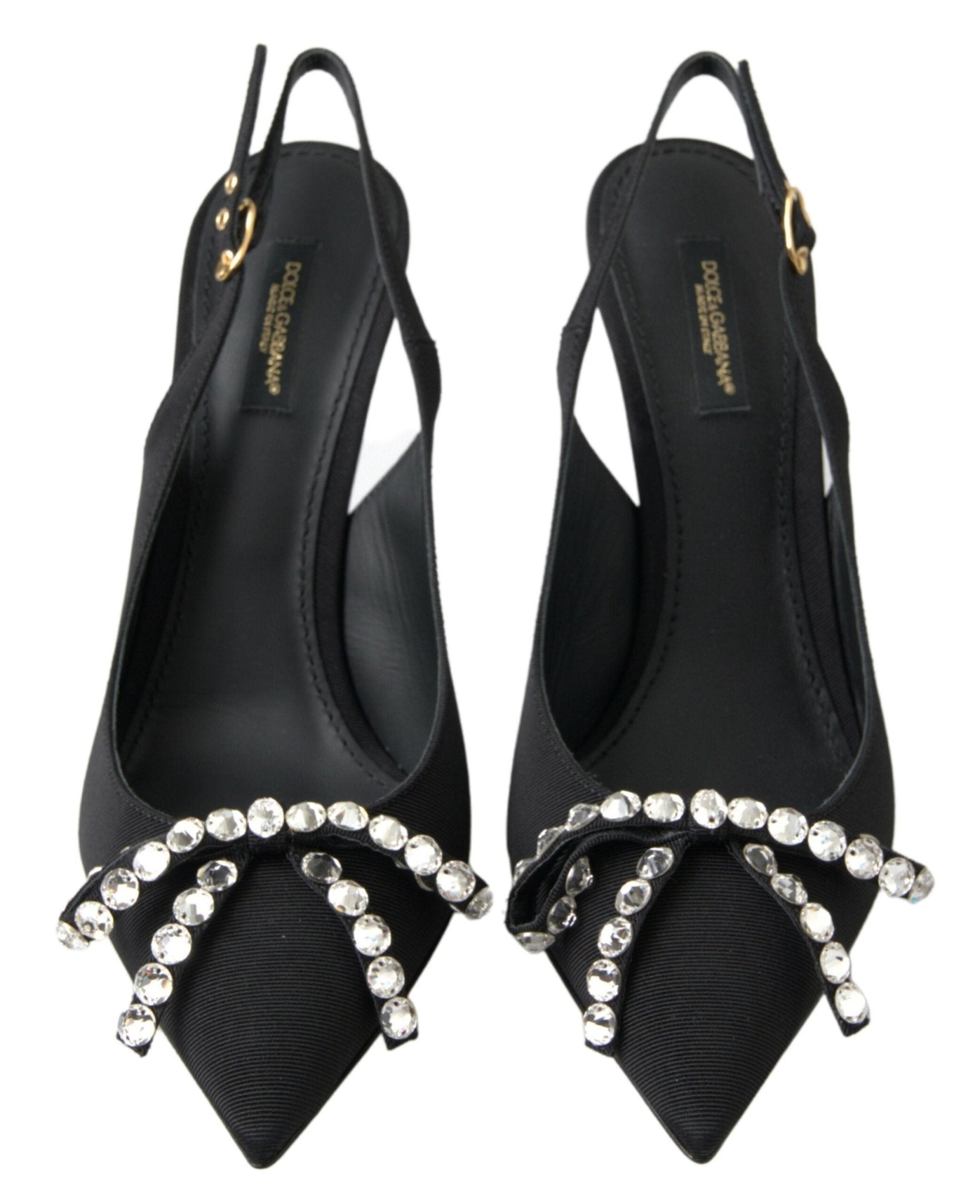 Dolce & Gabbana Black Crystal Embellished Slingback Heel Shoes - SMARTMARTNZ