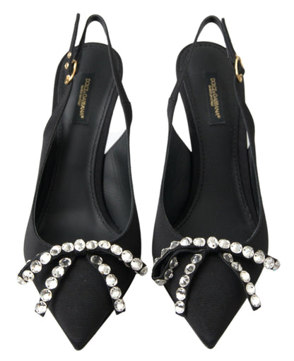 Dolce & Gabbana Black Crystal Embellished Slingback Heel Shoes - SMARTMARTNZ