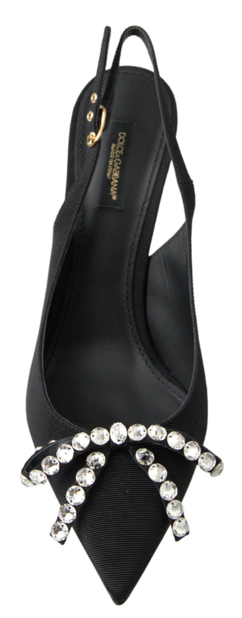 Dolce & Gabbana Black Crystal Embellished Slingback Heel Shoes - SMARTMARTNZ