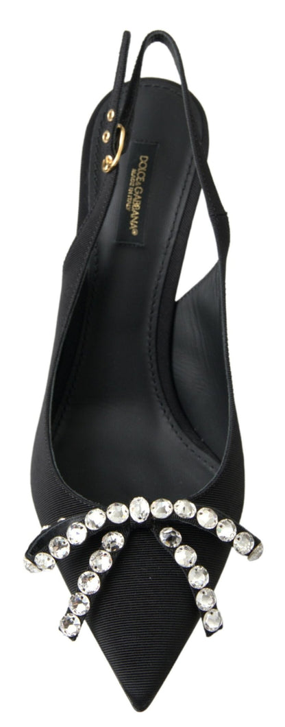 Dolce & Gabbana Black Crystal Embellished Slingback Heel Shoes - SMARTMARTNZ