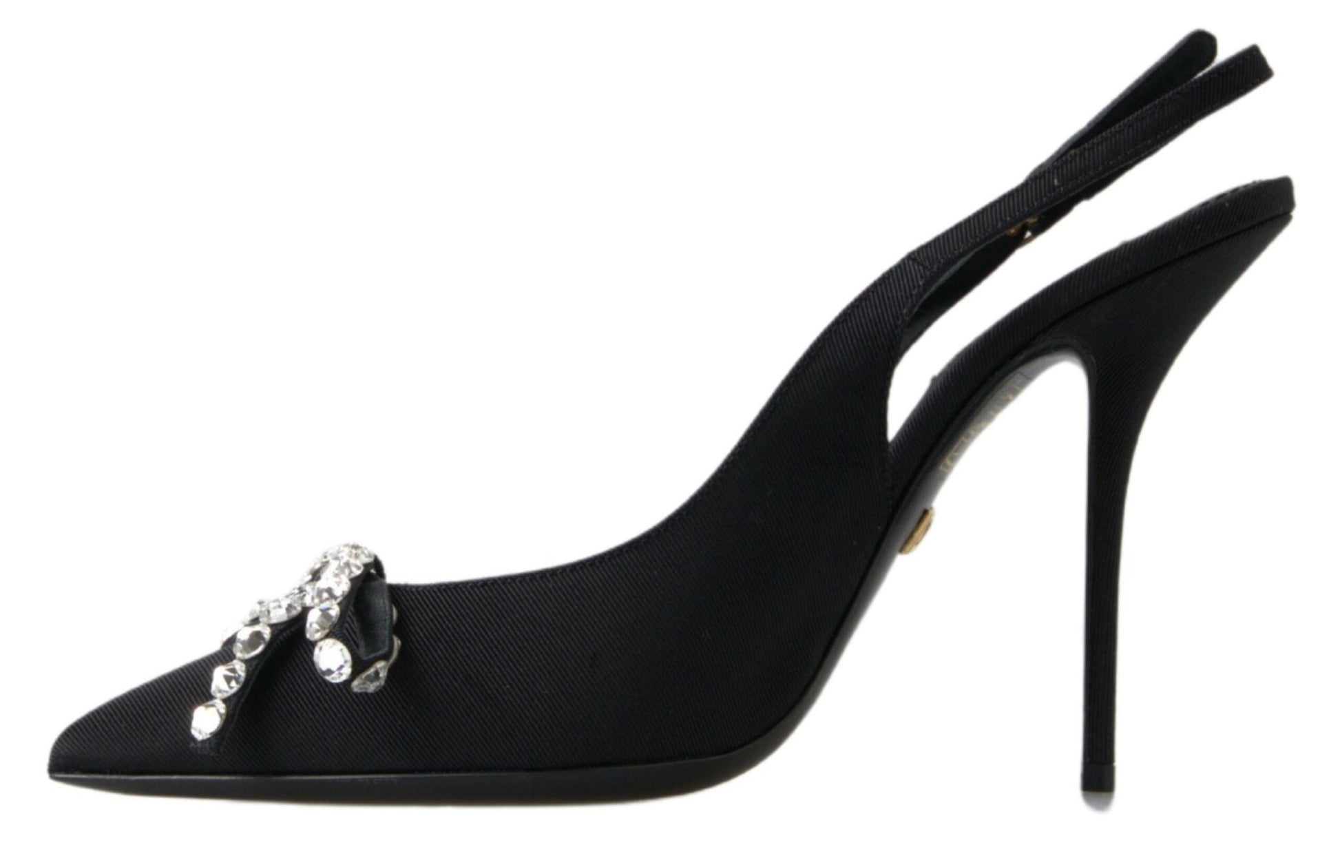 Dolce & Gabbana Black Crystal Embellished Slingback Heel Shoes - SMARTMARTNZ
