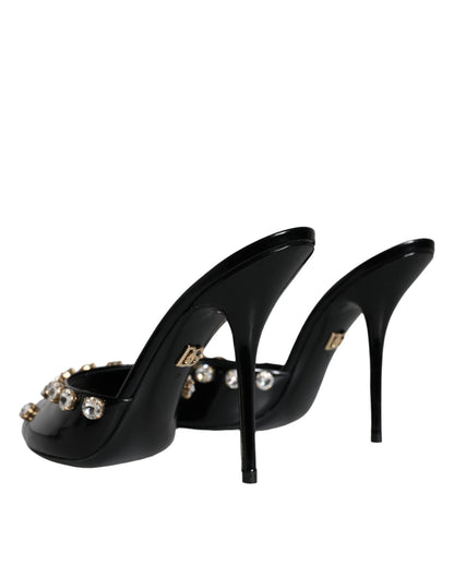 Dolce & Gabbana Black Crystal Heels Keira Sandals Shoes - SMARTMARTNZ