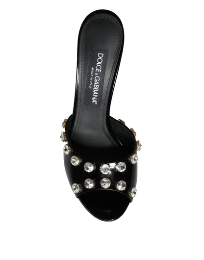 Dolce & Gabbana Black Crystal Heels Keira Sandals Shoes - SMARTMARTNZ