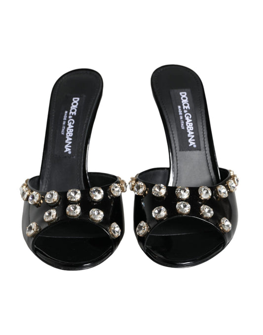 Dolce & Gabbana Black Crystal Heels Keira Sandals Shoes - SMARTMARTNZ