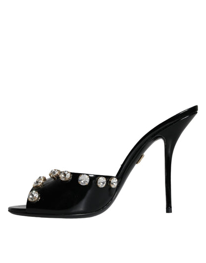 Dolce & Gabbana Black Crystal Heels Keira Sandals Shoes - SMARTMARTNZ