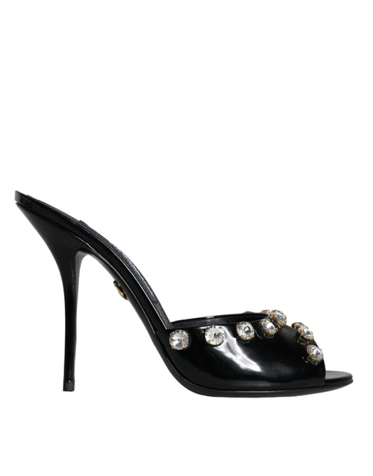 Dolce & Gabbana Black Crystal Heels Keira Sandals Shoes - SMARTMARTNZ
