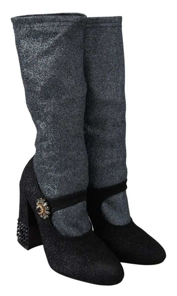 Dolce & Gabbana Black Crystal Mary Janes Booties Shoes - SMARTMARTNZ