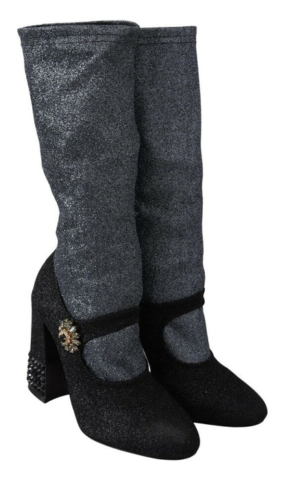 Dolce & Gabbana Black Crystal Mary Janes Booties Shoes - SMARTMARTNZ