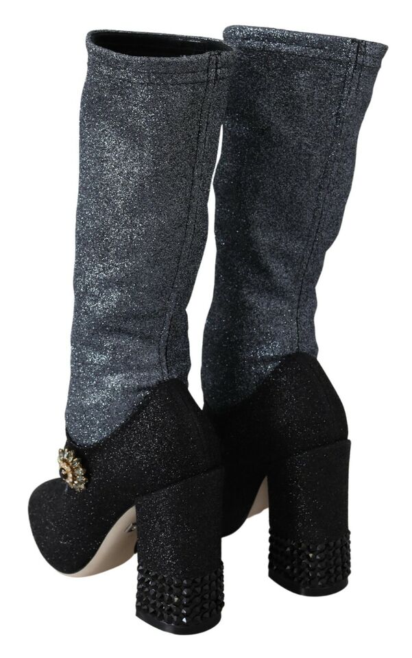 Dolce & Gabbana Black Crystal Mary Janes Booties Shoes - SMARTMARTNZ