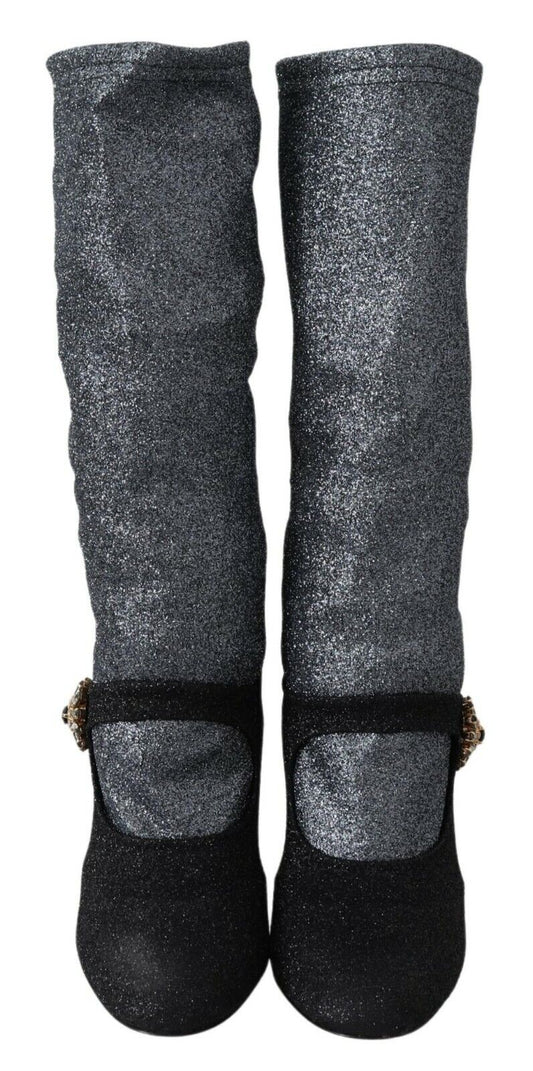 Dolce & Gabbana Black Crystal Mary Janes Booties Shoes - SMARTMARTNZ