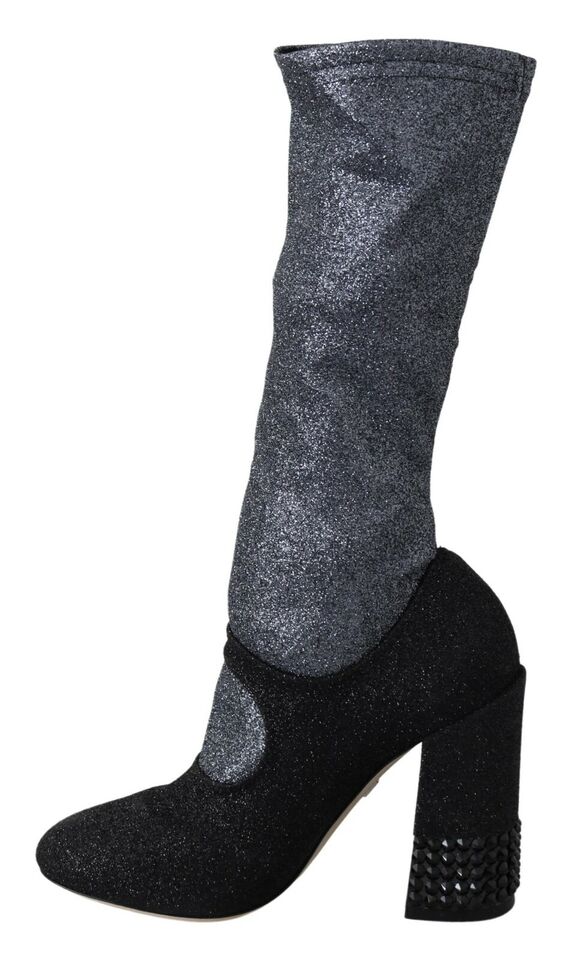 Dolce & Gabbana Black Crystal Mary Janes Booties Shoes - SMARTMARTNZ