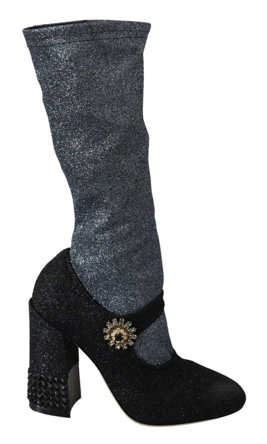 Dolce & Gabbana Black Crystal Mary Janes Booties Shoes - SMARTMARTNZ