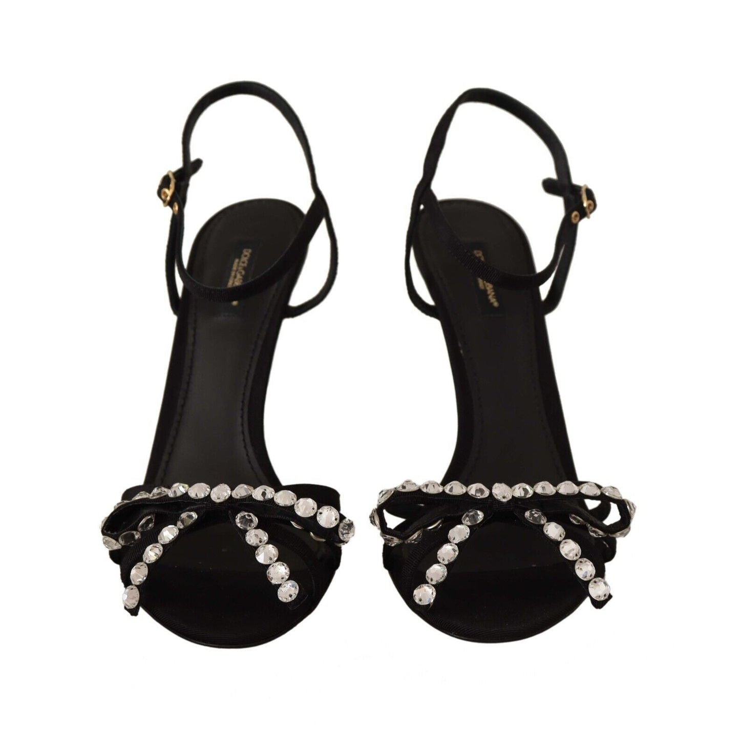 Dolce & Gabbana Black Crystals Ankle Strap Heels Sandals Shoes - SMARTMARTNZ