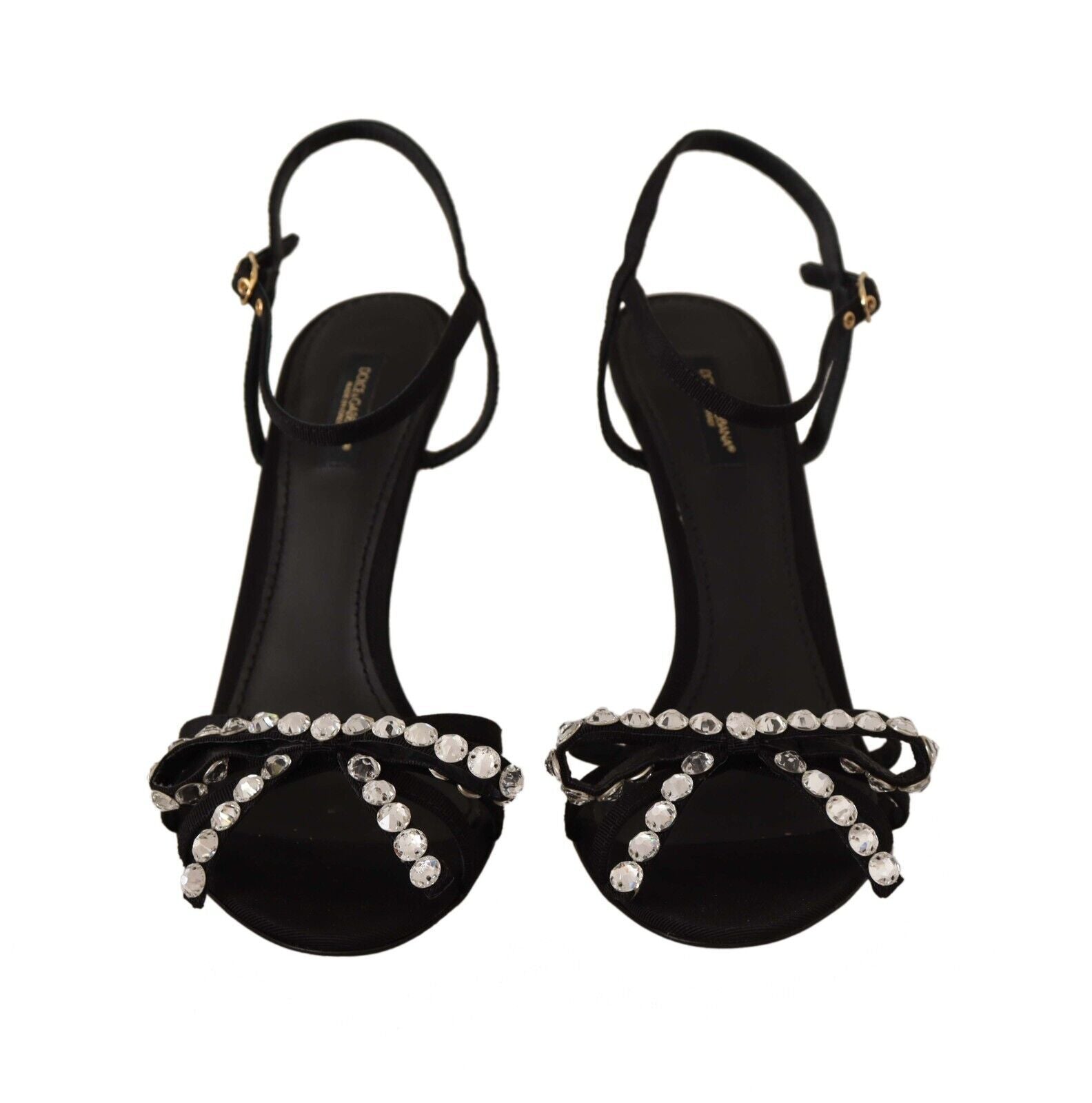 Dolce & Gabbana Black Crystals Ankle Strap Heels Sandals Shoes - SMARTMARTNZ