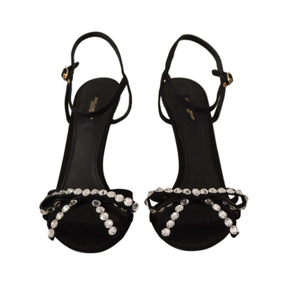 Dolce & Gabbana Black Crystals Ankle Strap Heels Sandals Shoes - SMARTMARTNZ