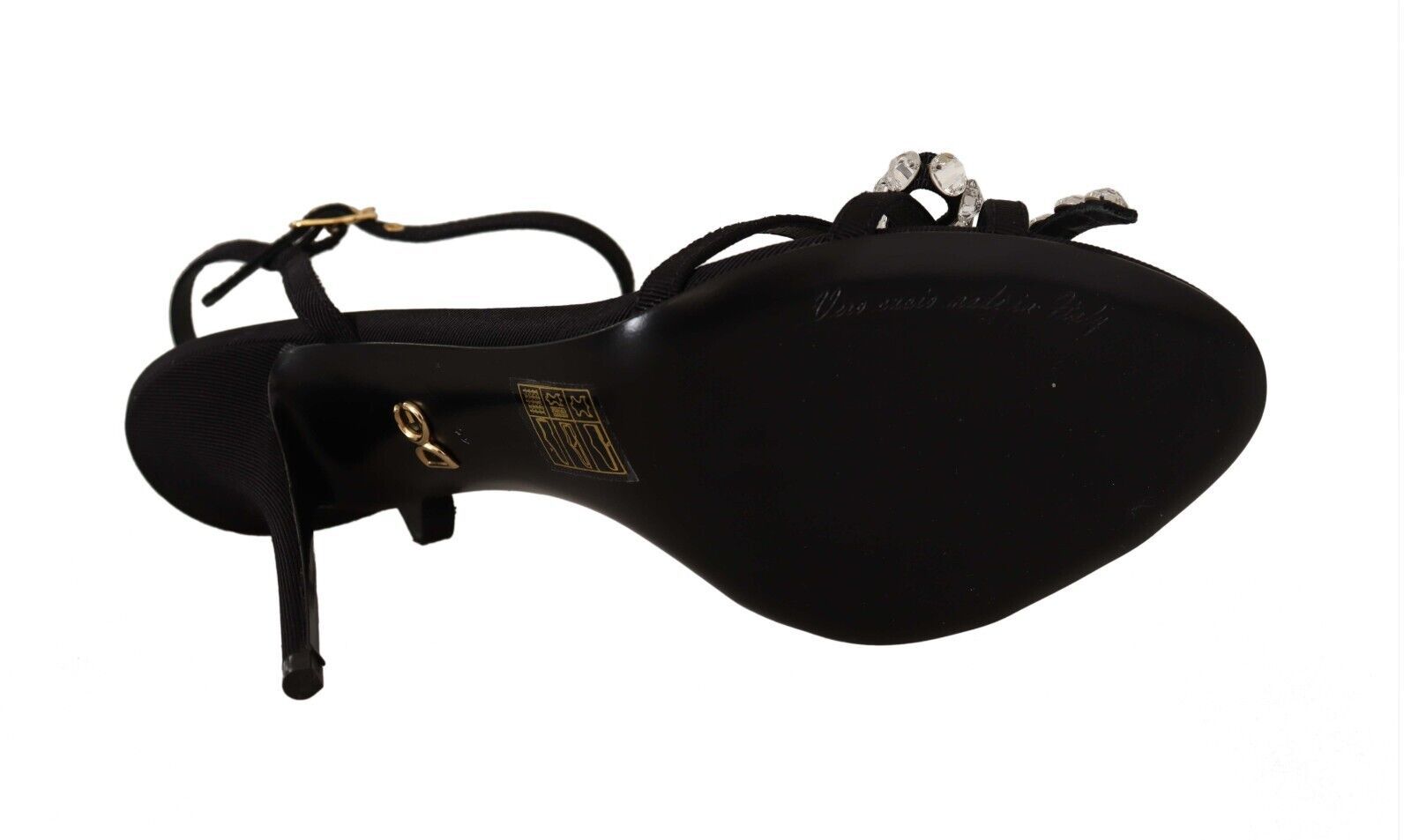 Dolce & Gabbana Black Crystals Ankle Strap Heels Sandals Shoes - SMARTMARTNZ