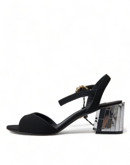 Dolce & Gabbana Black Crystals Ankle Strap Sandals Shoes - SMARTMARTNZ