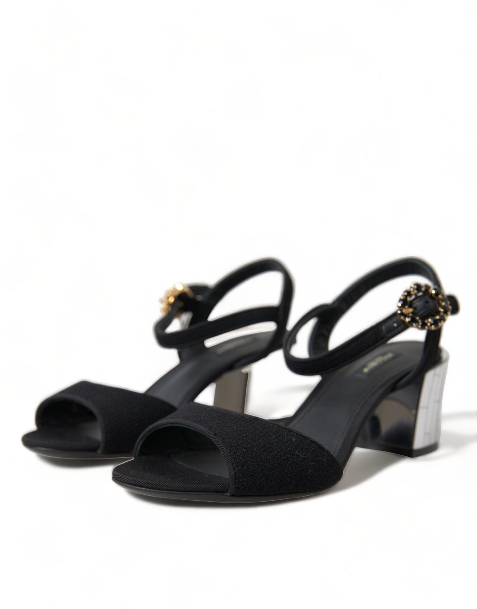 Dolce & Gabbana Black Crystals Ankle Strap Sandals Shoes - SMARTMARTNZ